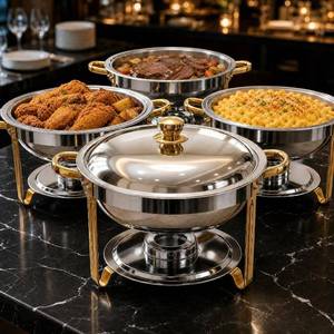 lot 211733 image: Retails for $104 4 Pcs 6QT Round Chafing Dishes for Buffet, 304 Steel Food Warmers for Party