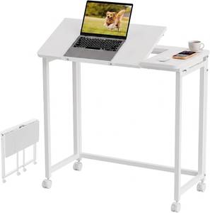 lot 211735 image: GreenForest Small Folding Desk with Wheels, 31.5 inch Tiltable Tabletop (Black)
