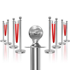 lot 211745 image: Retails for $148 8PCS Silver Stanchions Posts with 4PCS 5 ft Red Velvet Rope, Crowd Control Barriers, Stanchions and Velvet Ropes Red Carpet Poles for Party Supplies