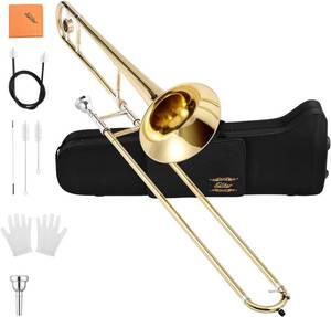lot 211746 image: Retails for $210 Eastar Bb Tenor Slide Trombone Beginner Student, Golden Brass Kit, ETB-330