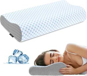 lot 211750 image: Cervical Pillow for Neck Pain Relief, Contour Memory Foam Pillows for Sleeping, Ergonomic Pillow Cooling Pillow Bed Pillow Neck Support for Side Back Stomach Sleepers (Blue & Grey)