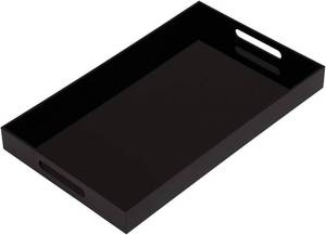 lot 311624 image: Glossy Black Sturdy Acrylic Serving Tray with Handles-12x20Inch-Serving Coffee,Appetizer,Breakfast,Butler-Kitchen Countertop Makeup Drawer Organizer-Vanity Table Ottoman Decorative Tray