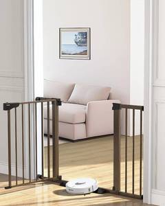 lot 311625 image: Cumbor 29.7-46 Baby Gate for Stairs, Moms Choice Awards Winner-Auto Close Dog Gate for the House, Easy Install Pressure Mounted Pet Gates for Doorways, Easy Walk Thru Wide Safety Gate for Dog, Brown