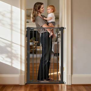 lot 311628 image: 43 inch Tall Safety Baby Gate Adjustable 29.7-45.2inch Extra-Wide Metal Baby Gate Drill-Free Pressure-Mount Installation kit Self-Closing BabyGate for Stairwells Doorways Black