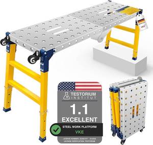 lot 311653 image: Retails for $148 VKE Galvanized Folding Work Platform 47x14, Height 23-35in Adjustable