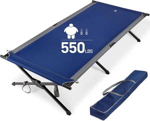 lot 311656 image: Retails for $125 EVER ADVANCED Extra Wide Camping Cot for Adults Oversized XXL Sleeping Cots Folding Cot Bed with Carry Bag, 84.3 L x 41.9 W, Support to 550 lbs