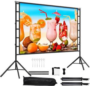 lot 311659 image: 100 Inch Outdoor Projector Screen with One-Piece Telescopic Stand, Wrinkle-Resistant 4K HD Movie Screen for Backyard, Camping and Indoor Home Theater (Fits Long Throw Projectors)