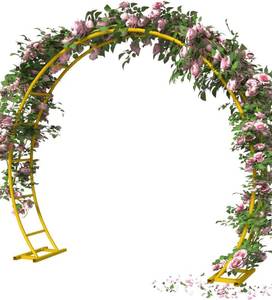 lot 411560 image: Queension Metal Arch Backdrop Stand 8Ft Wide 7Ft High, Wedding Arch Frame for Wedding Decorations, Balloon Arch Stand with Base for Ceremony, Outdoor Garden Arch Trellis for Climbing Plants, Gold