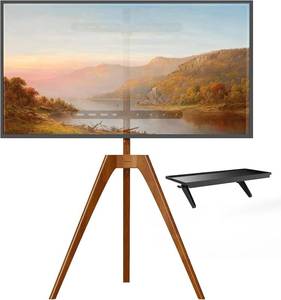 lot 411561 image: Retails for $120 PUTORSEN Solid Wood Easel TV Stand for 45-65 TVs, Hidden Cable, Walnut