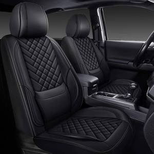 lot 411563 image: Retails for $140 Tacoma Seat Covers Full Set 2016-2023, Leather Pickup Truck Seat Covers with Lumbar Support Custom Fit for Toyota Tacoma DoubleCrew Cab SR SR5 TRD Sport TRD Off Road TRD Pro(Black)