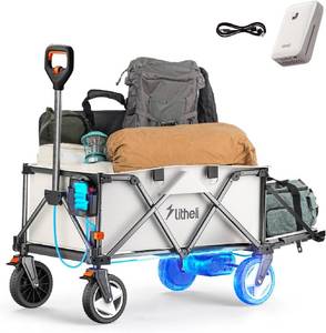 lot 411574 image: Retails for $205 Litheli Electric Wagon Cart with 1 Battery, All-Terrain Wheels & Variable Speed  200L Capacity, 300 lbs Heavy-Duty Utility Wagon for Camping Beach Garden Shopping (Black)