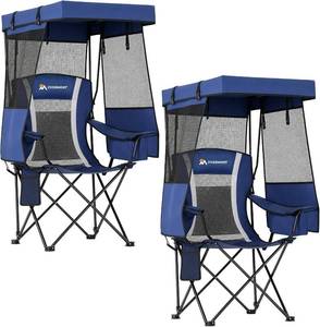 lot 411578 image: Overmont 2 Pack Camping Chair - Folding Chair with Adjustable Canopy Sunshade