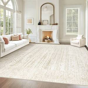 lot 411579 image: Living Room Rugs 8x10 Washable Moroccan Geometric Boho Rug Farmhouse Non Slip Stain Resistant Large Rug Low Pile Soft Carpet for Bedroom Dining Room Kids Room (Ivory Beige,8x10)