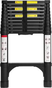 lot 411582 image: BOCOM 10.5 FT Aluminum Telescoping Ladder, Lightweight Multi-Purpose Collapsible Extension with 2 Triangle Stabilizers, Heavy Duty 330 lbs Max Capacity, Ideal for Home, RV, and Outdoor Work Black