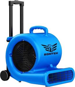 lot 411583 image: Retails for $235 5000 CFM 1HP Air Mover Blower Fan, Floor Blower Dryer, 3 Speeds, 4 Adjustable Angles, Handle Wheelkit, 15Ft Long Cord Portable, Stackable - 2026 Upgraded, Blue