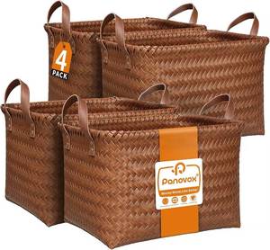 lot 411584 image: Wicker Storage Baskets, 4 Pack Woven Baskets for Shelves, Brown
