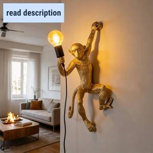 lot 111794 image: Monkey Wall Lamp   Sculptural Gold Resin Plug-in Monkey Light for Bedroom, Living Room, Bar & Caf