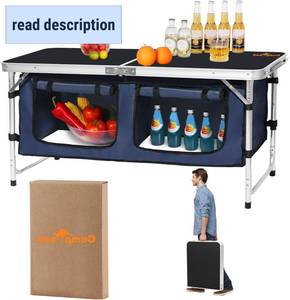 lot 111817 image: CampLand Folding Camping Table with Storage Organizer, Adjustable Height