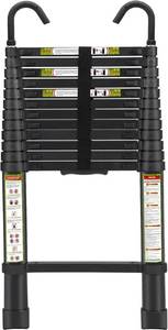 lot 321587 image: Retails for $108 RIKADE Telescoping Ladder, 12.5 FT Aluminum Lightweight Collapsible Ladder with Detachable Top Hooks, 330 lbs Max Load, Extension Ladder for RV, Roof and Construction, Black