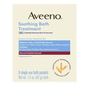 lot 59586 image: Aveeno Soothing Bath Treatment, Fragrance-Free, 4 Ct - Retail $8