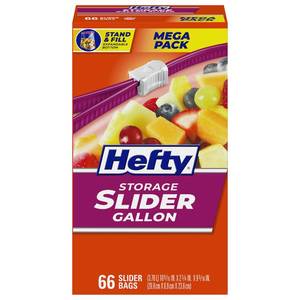 lot 59595 image: Hefty Slider Storage Bags, Gallon Size, 66ct - Retail $9