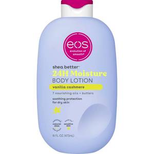 lot 59602 image: eos Shea Better Body Lotion- Vanilla Cashmere, 24-Hour Moisture, 16 fl oz (broken pump) - Retail $10