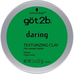 lot 59612 image: got2b Daring Texturizing Clay, 2 Fl Oz, Matte Finish and High Hold Styling Hair Clay For Men and Women, Non-Greasy, Non-Sticky Hair Texturizer for Short to Medium Hair - Retail $10