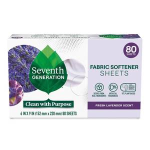 lot 59621 image: Seventh Generation Dryer Sheets Laundry Fabric Softener, Fresh Lavender Scent, 80 Sheets - Retail $16