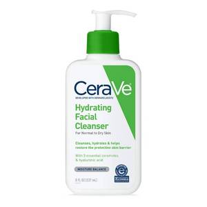 lot 59628 image: CeraVe Hydrating Cleanser with Hyaluronic Acid, Face Wash for Dry Skin,8oz - Retail $12