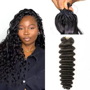RHEANNA Pre Looped Feather Crochet Human Hair Curly For Black Women Pre Separated Knotless Deep Wave Crochet Hair Human Hair Water Wave Bundles 20inch 60g - Retail: $65