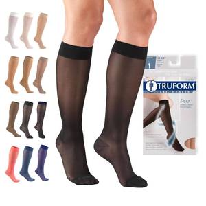 lot 59674 image: Truform Sheer Compression Stockings, 15-20 mmHg, Womens Knee High Length, 20 Denier, Black, Large - Retail $15