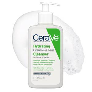 lot 59693 image: CeraVe Hydrating Cream To Foam Cleanser, Face Wash for Dry Skin, 8oz (broken pump) - Retail $12