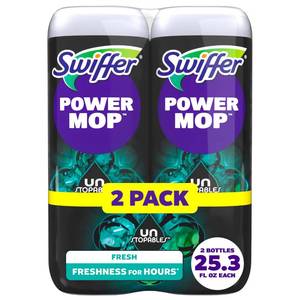 lot 59694 image: Swiffer PowerMop Floor Cleaning Solution with Unstopables Fresh Scent, PowerMop Refills, Floor Cleaner for Mopping, 25.3 fl oz, 2 Pack - Retail $9