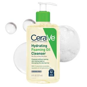 lot 59699 image: CeraVe Hydrating Foaming Oil Facial Cleanser with Hyaluronic Acid, 8oz - Retail $12