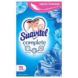 lot 59704 image: Suavitel Complete Fabric Softener Dryer Sheets, Field Flowers 70 count - Retail $3