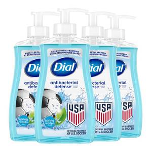 lot 59711 image: Dial Antibacterial Defense Liquid Hand Soap  Aloe, Spring Water Scent, 11 Fl Oz (Pack of 4), Dermatologist-Tested Hand Wash, Gentle Formula - Retail $10