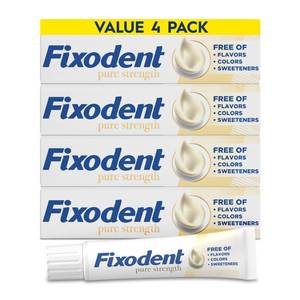 lot 59714 image: Fixodent Pure Strength Secure Denture Adhesive 2.4oz (Pack of 4) - Retail $20