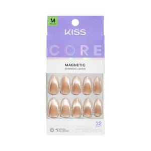 lot 59721 image: Kiss Core, Press On Nails, Nail glue included, Amazon Falls, Beige, Medium Size, Almond Shape, Includes 32 Nails (missing pieces only nail) - Retail $8