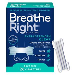 lot 59753 image: Breathe Right Nasal Strips  Extra Strength  Tan Nasal Strips  Help Stop Snoring  Drug-Free Snoring Solution & Instant Nasal Congestion Relief Caused by Colds & Allergies  26 Count - Retail $11