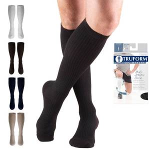 lot 59764 image: Truform Compression Socks, 15-20 mmHg, Mens Gym Socks, Knee High Over Calf Length, Black, Large - Retail $14