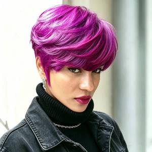 lot 59797 image: Short Pixie Cut Wig with Bangs, Colorful Synthetic Hair, Womens Fashion Style straight hair wig for women layered wigs heat resistant hairstyles 6 Colors available for selection (rose red) - Retail $15