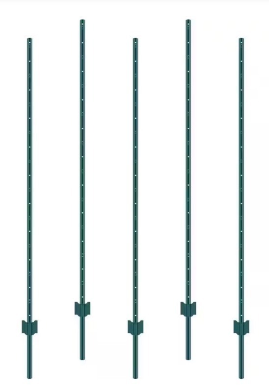 lot 57 image: 6 x 2 Fence Post, U-Post Heavy-Duty Metal Fence Posts, Sturdy Steel Fence Stakes for Garden Yard, Lawn, Green (5-Pack)