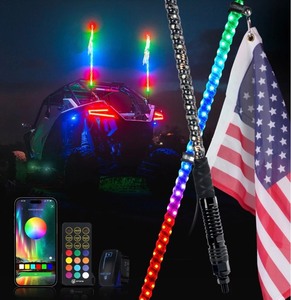 lot 2 image: True Mods Professional Quality Spirl RGB LED Whip Light w Spring Mount & U.S. Flag   4 Retails $96