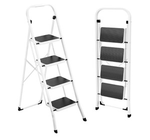 lot 9 image: HBTower 4 Step Ladder, Folding Step Stool for Adults with Anti-Slip Pedal, 330 lbs Capacity for Kitchen, Home, White
