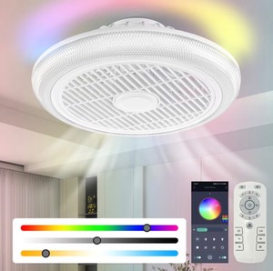 lot 104 image: 16 Ceiling Fan with Lights, With RGB Back Ambient Light,Remote & APP Control,Dimmable Color Temperature and 6 Wind Speeds & Timing,Bladeless Enclosed Ceiling Fans