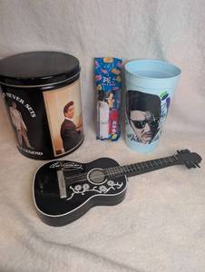 lot 1025 image: Elvis Presley Memorabilia Lot Tin, Cups, Guitar, Wrapper
