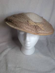 lot 1054 image: Vintage Tan Wide-Brim Hat with Ribbon Bow