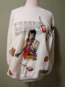 lot 1058 image: Homemade Elvis Embroidered Crewneck Sweatshirt with Guitar and Graphic Appliques