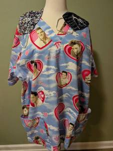 lot 1061 image: Elvis Presley Graphic Scrub Shirt  Elvis Face Masks&nbsp
