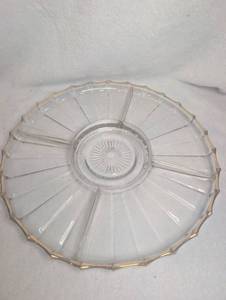 lot 2018 image: Clear Glass Divided Relish Tray  Gold Trim Scalloped Edge Tray - 2 ct